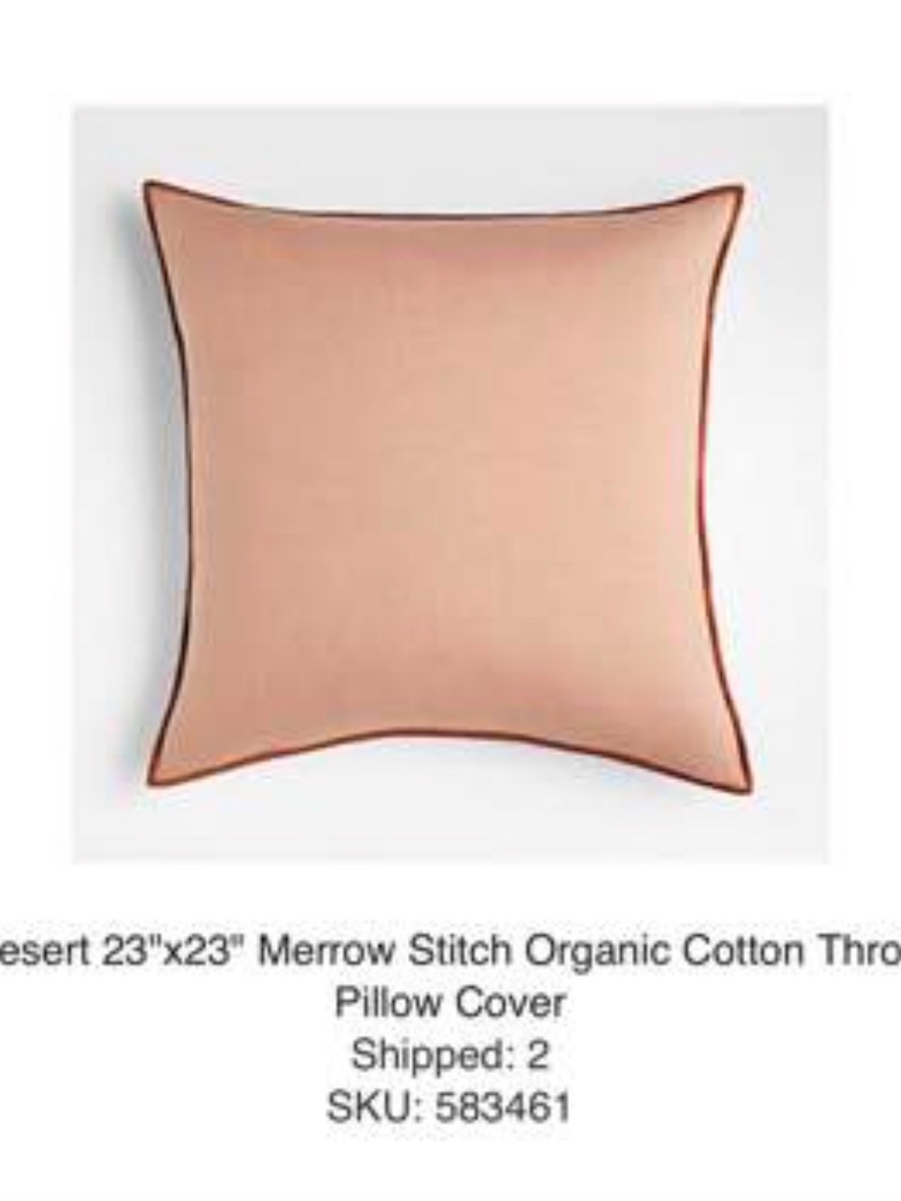 Crate & Barrel Merrow Stitch Organic Cotton Throw Pillow Cover - Desert Pink